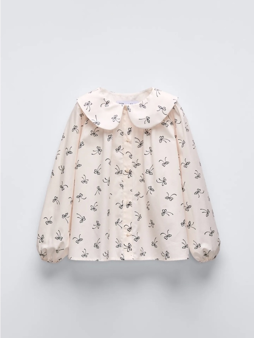 Zara Bow Print Peter Pan Collared Blouse - Ecru - Rose